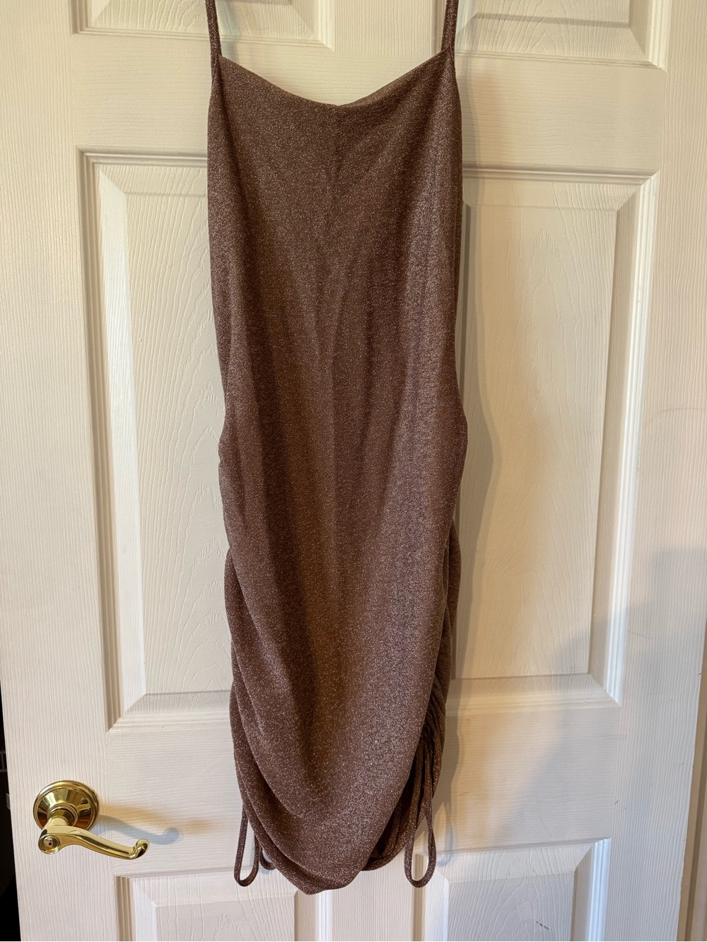 Metallic Brown Ruched Slip Skirt
